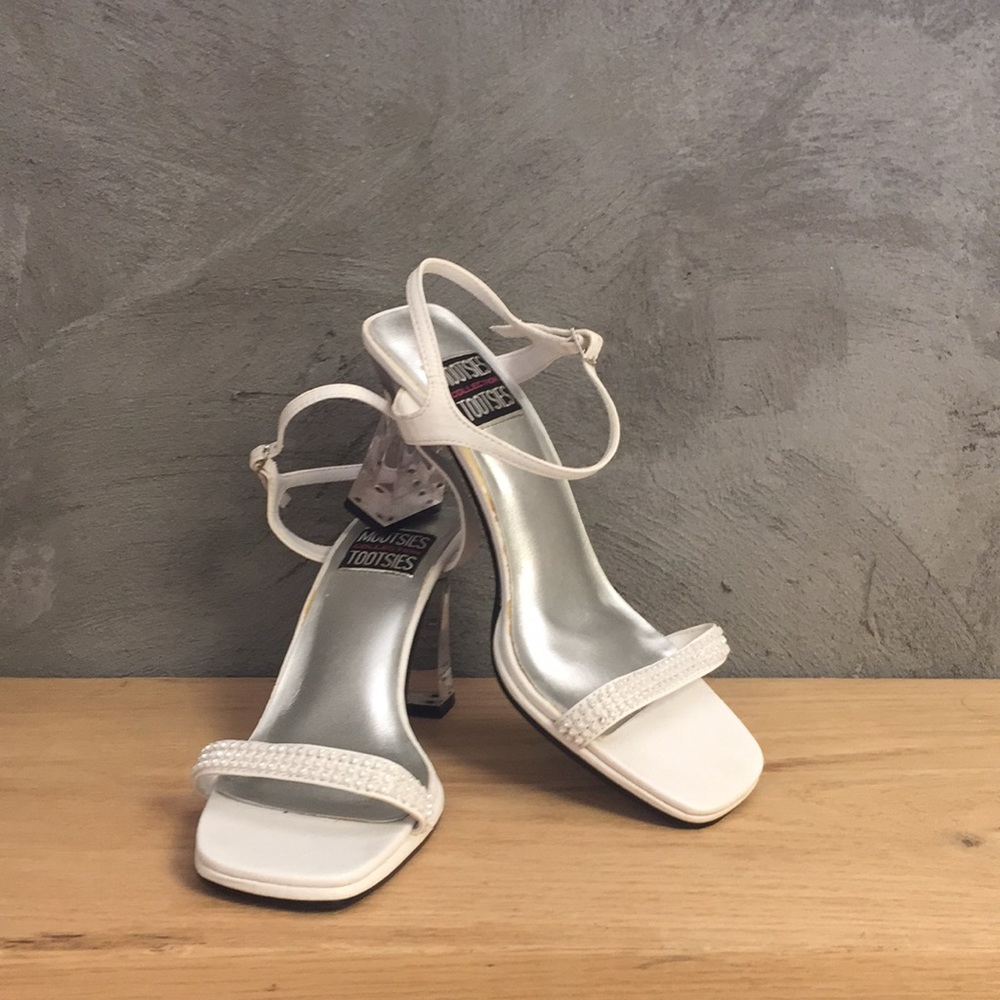 Mootsies Tootsies White Rhinestone Heels